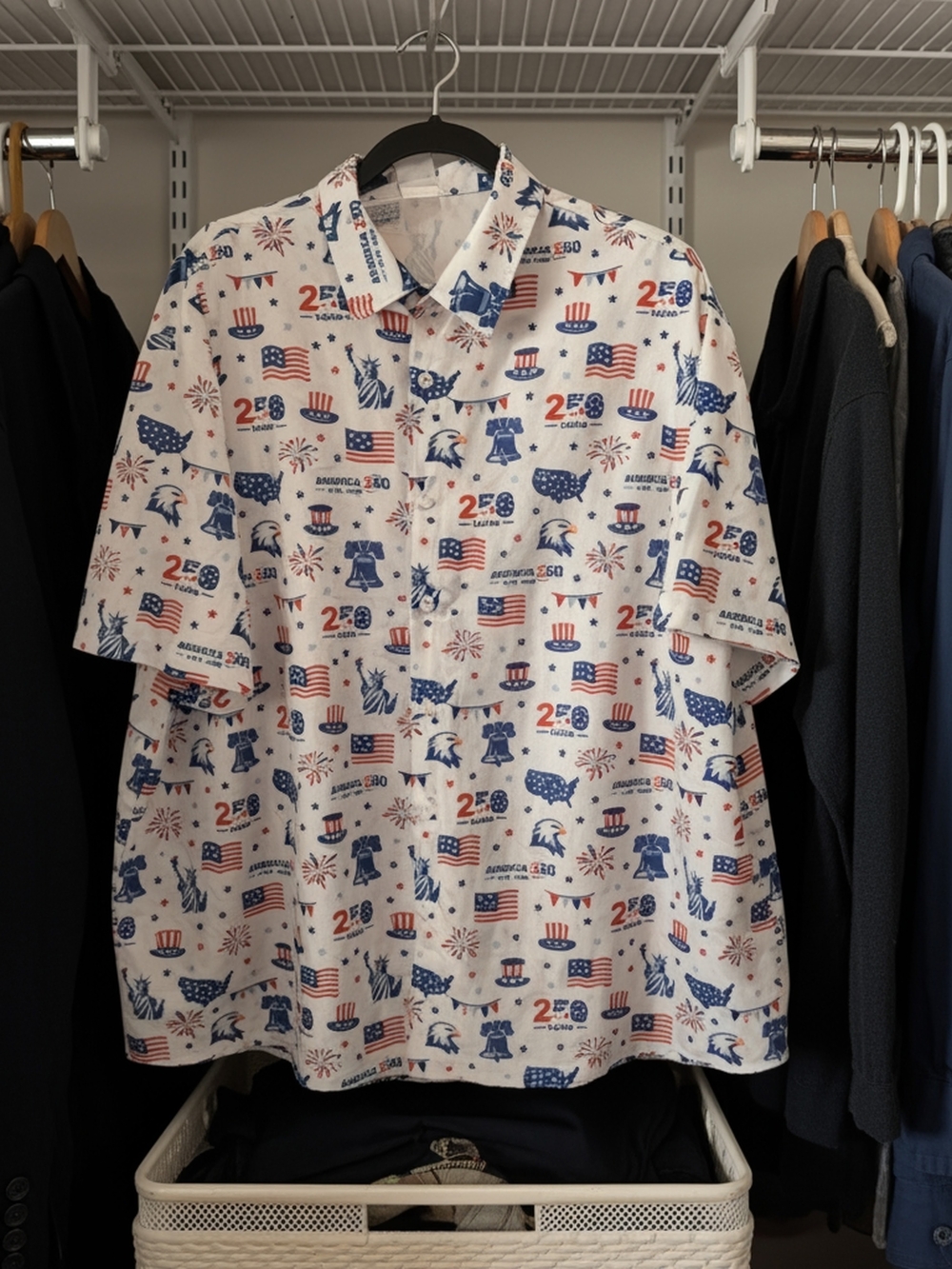 250th America's Anniversary Patriotic Print ShortSleeve Button-Up Shirt Size 2XL